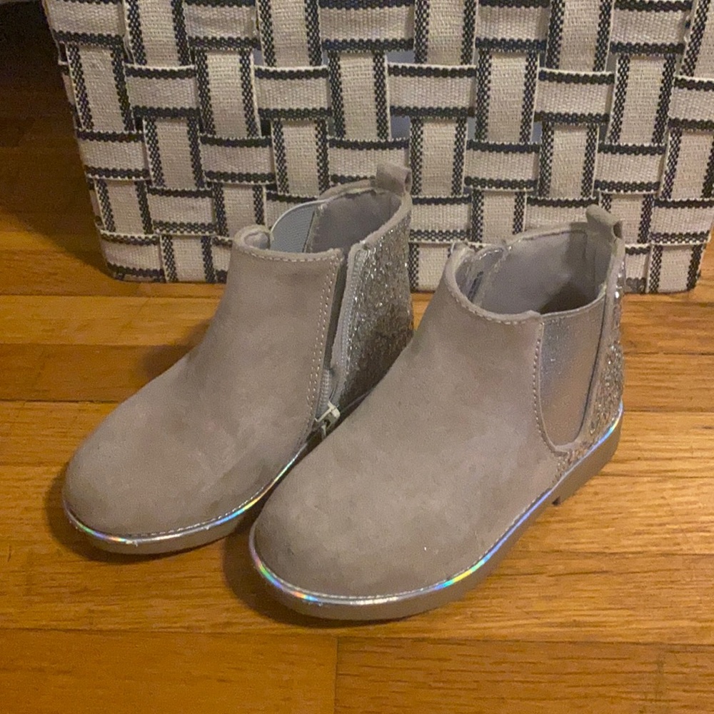 Gray and silver boots